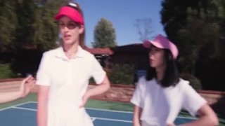 Teens fuck the trainer on tennis field