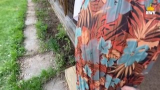 HotWife Vika - POV： Village vibe. Mature married MILF got stuck in the fence, a neighbor helped and fucked her