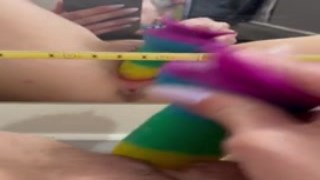 Fansly - @Alexxxeeeof - Double mirror view of my creamy pussy getting fuck by this colorful dildo